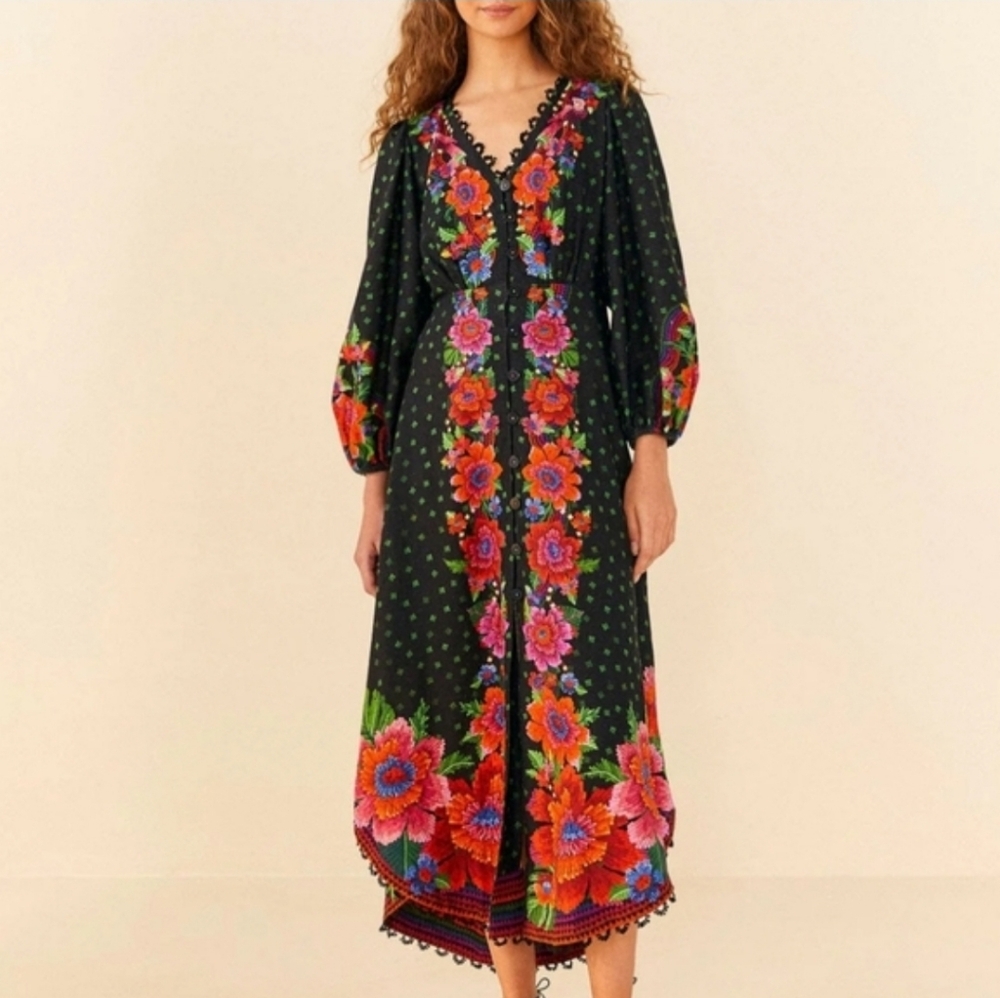 FARM Rio Black Maxi Dress with Vibrant Floral Design - Picture 2 of 3
